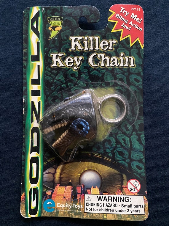 Vintage 1998 Godzilla Killer Key Chain With Biting Action Jaw New On Card 