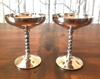 Vintage 25th Anniversary Glass and Platinum Trimmed Silver Leaf Champagne Glasses set of 3