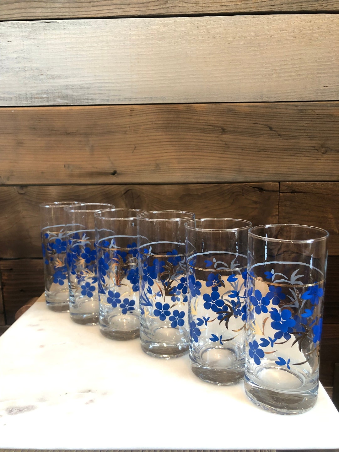 Six Painted Floral Collins Cocktail Glasses Etsy