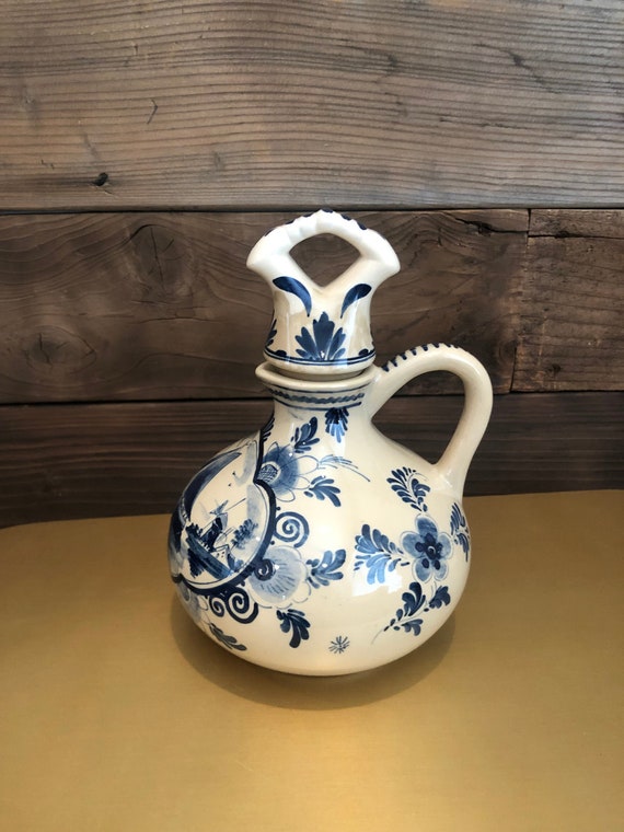 Vintage Delft Blue Pottery Wine Decanter / Vintage Decanter Etsy