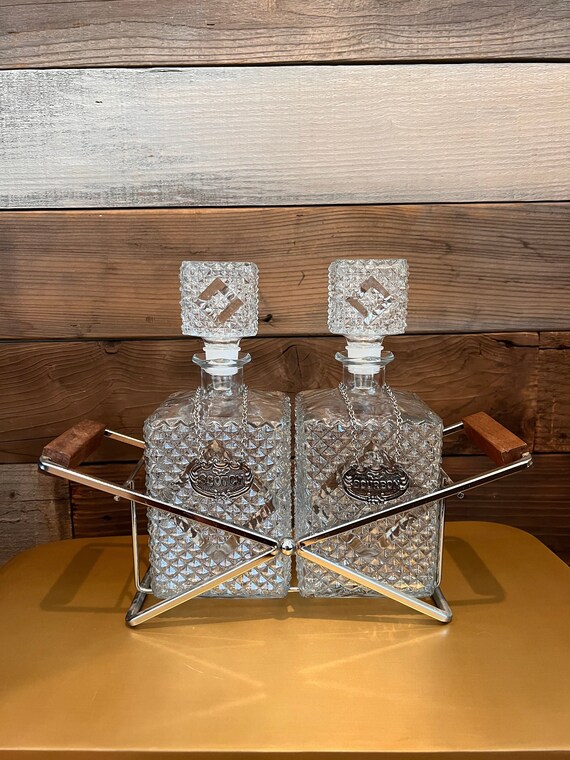 Glass Decanters and Tags With MCM Stand Etsy