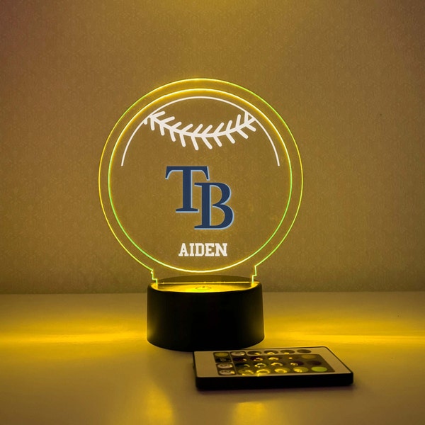 Night Light Up LED Table Desk Lamp American Pro Baseball Fan Sports Room Decor Personalized FREE Engraved, 16 Colors With Remote, Great Gift