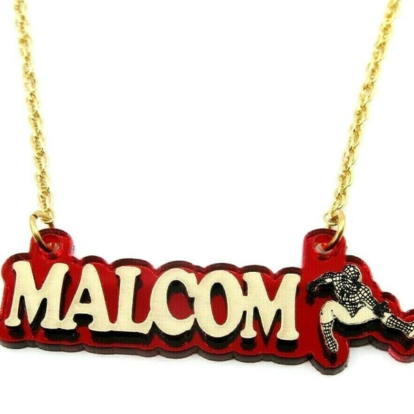 Spiderman Personalized Necklace Spider Man Chain Quality Gold Chain Handmade Made To Order Name, Color Choice, Kids Boys Jewelry Superheroes