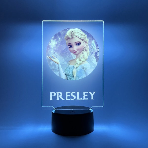 Frozen Elsa Night Light Up LED Table Lamp Energy Efficient Princess Girls Kids Home Room Decor Personalized FREE Engrave 16 Colors & Remote