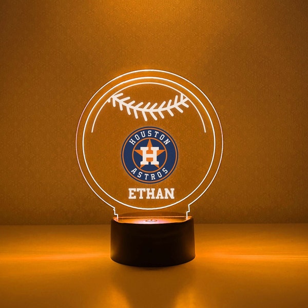 Night Light Up LED Table Desk Lamp American Pro Baseball Fan Sports Room Decor Personalized FREE Engraved, 16 Colors With Remote, Great Gift