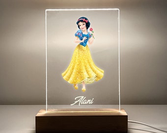 Princess Snow White Night Light Up LED Table Lamp Stand Energy Efficient Girls Kid Bedroom Custom Room Decor Personalized FREE Engraved Gift