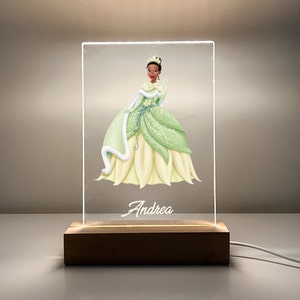 Frog Princess Tiana Night Light Up LED Table Desk Lamp Stand Energy Efficient Girls Kids Bedroom Room Decor Personalized FREE Engraved Gift