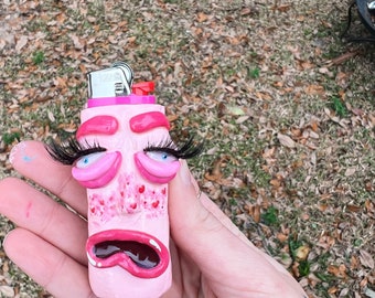 Creepy Face Lighter Case - Polymer Clay