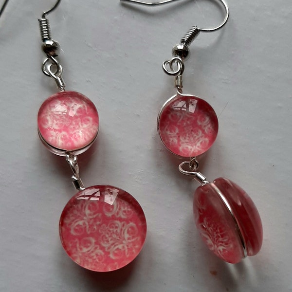 pretty pink  double drop glass double sided dangle earrings