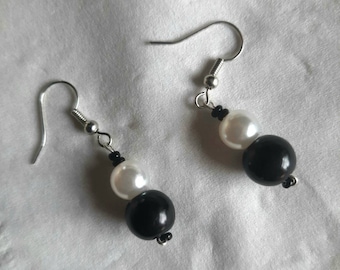 Pretty black and white pearl effect drop bead earrings