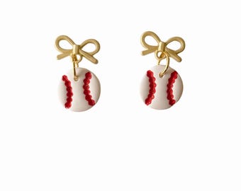 Baseball Bow Earrings | Team Spirit Earrings | Baseball Fan Gear | Sports Bow Jewelry | Handmade Baseball Jewelry | Baseball Gifts