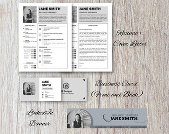 Professional Resume, Cover Letter, Business Card, and LinkedIn Banner Package (Either Custom Made or Editable)