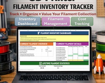 3D Printer Filament Inventory Tracker | Excel Spreadsheet Template | Filament Stock Manager