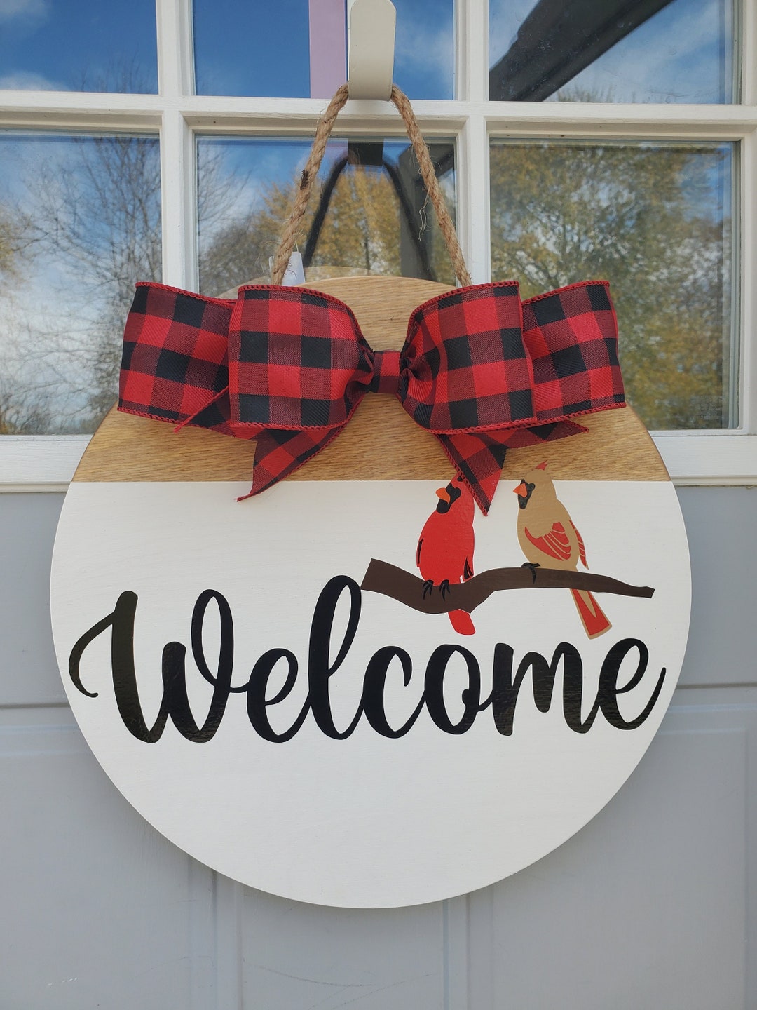 Cardinal Welcome Sign | Birch Wood Round Door Hanger - Etsy