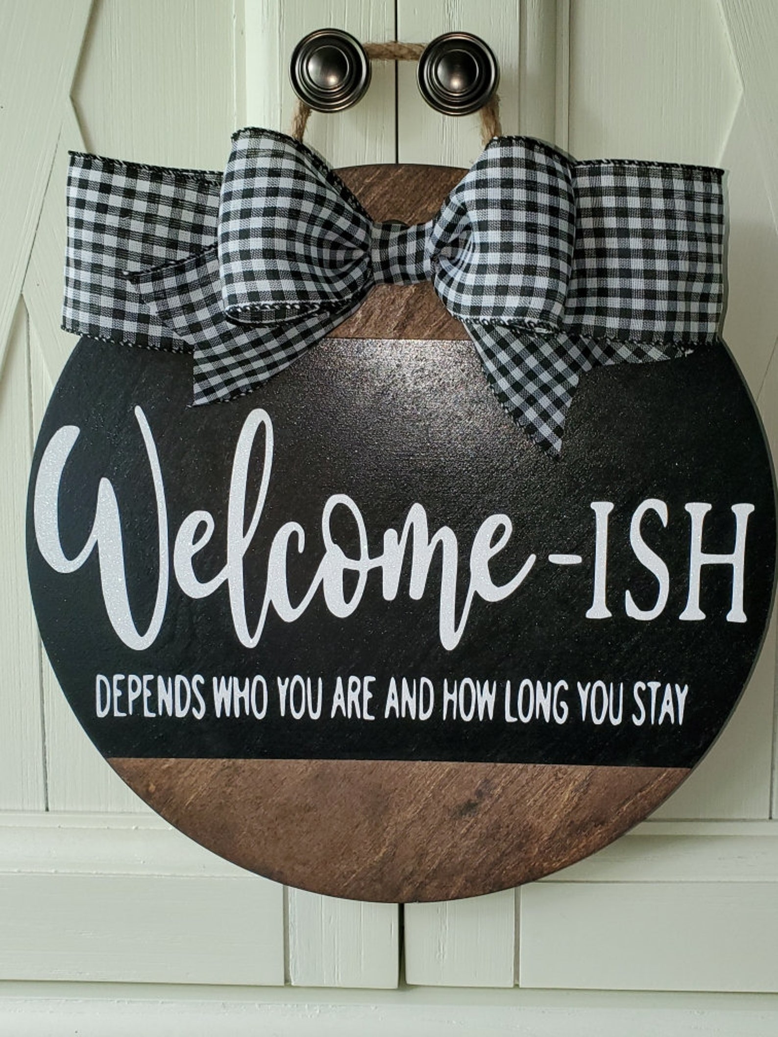 Welcome Ish Wood Round Sign Front Door Decor Welcome Etsy