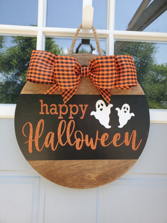 Halloween Door Hanger Halloween Door Round Happy Halloween Etsy