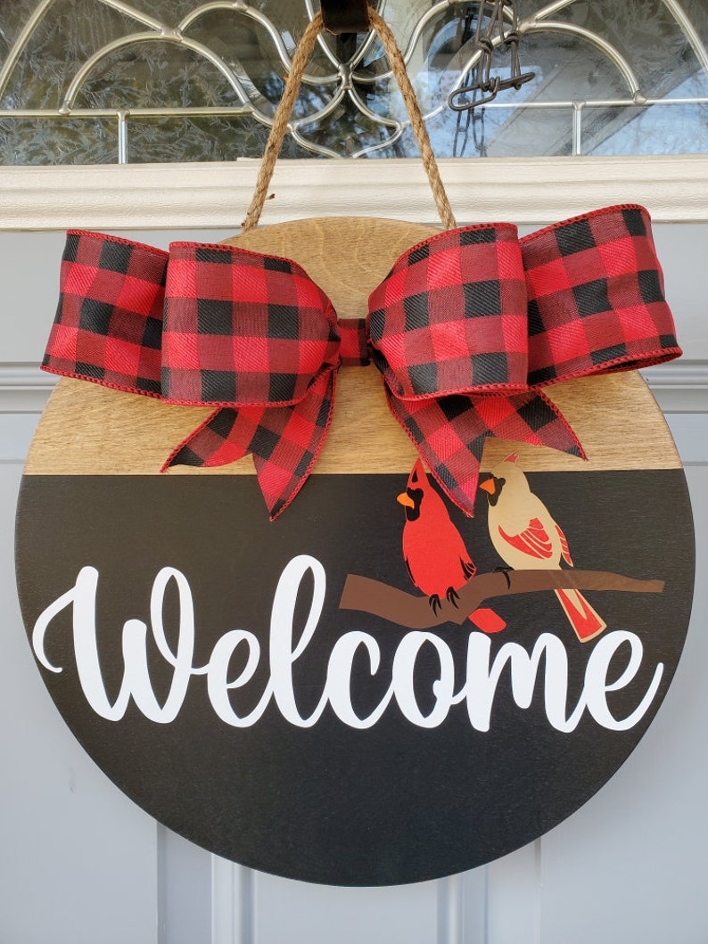 Cardinal Welcome Sign | Birch Wood Round Door Hanger - Etsy