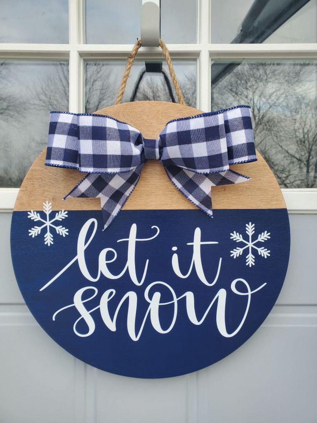 Let It Snow Front Door Hanger Winter Door Hanger Let It Snow Door Round