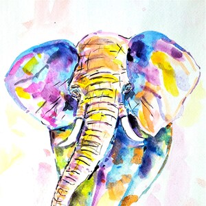 Pittura ad acquerello di elefante, arte animale, pittura di elefante, acquerello di elefante, arte di elefante, pittura astratta multi colore di elefante