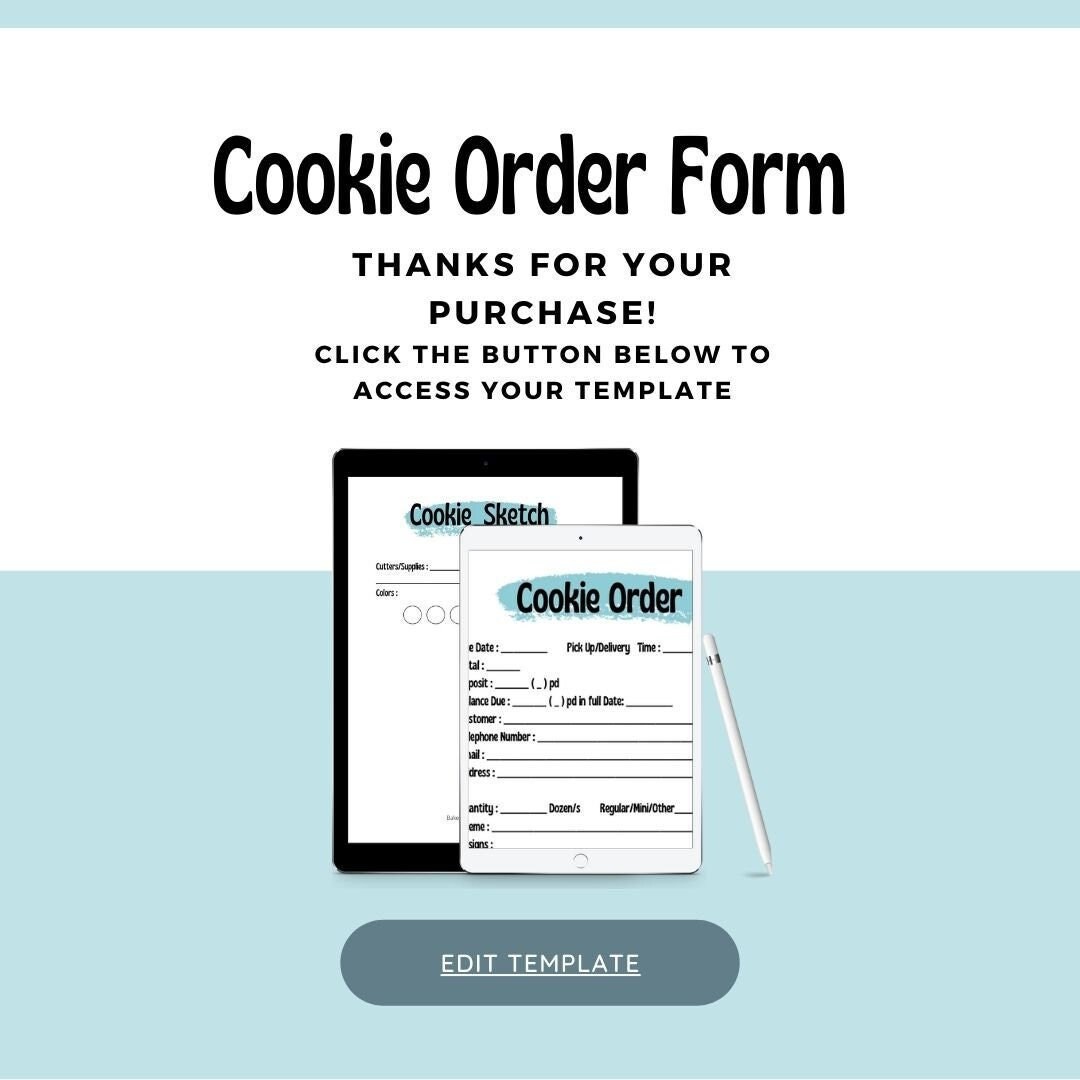 Cookie Order Form Template Edit and Print Yourself Instant Etsy