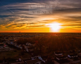 Aerial Photo of Small Town Sunset, The Cross at the Cross Roads,  Effingham Illinois, Archival quality photo