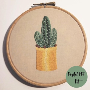 Cactus Hand Embroidery Kit: 3D Thread Painting Pattern (PDF Download, 5-inch Hoop Design)
