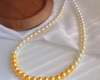 Super high-end gradient color cool white warm white warm gold pearl necklace beaded jewelry