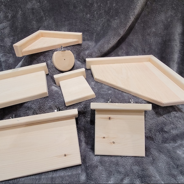 Chinchilla Ledge Shelves 5, 7, 9, 11 or 12+Free Ledge Shelf Bundles with Poop Guards Kiln Dried Pine Wood + Mounting Hardware Ledge Set