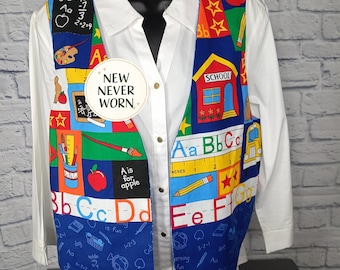 Colorful Teacher Vest – Reversible, School Theme, XS–M, Classroom Vest Petite Sizing