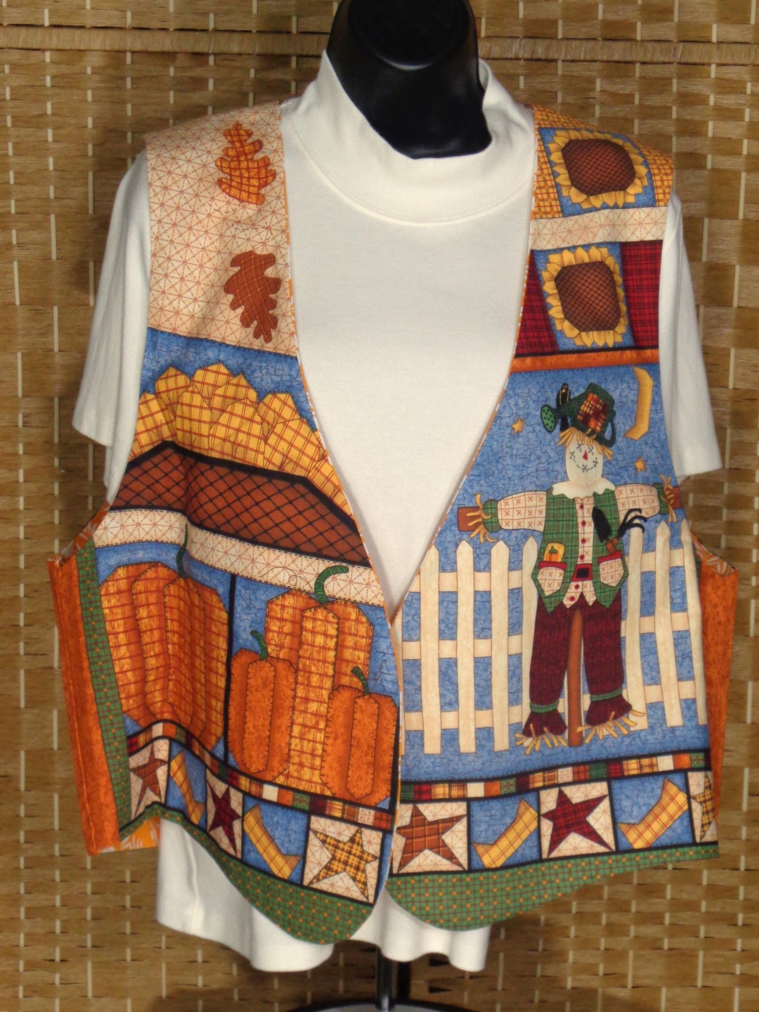 New Scarecrow Vests Halloween Ladies Shirt Vest Pumpkin Fall Top Women ...