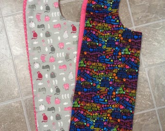 Pink Cats Adult Bib: Handmade Reversible Clothing Protector