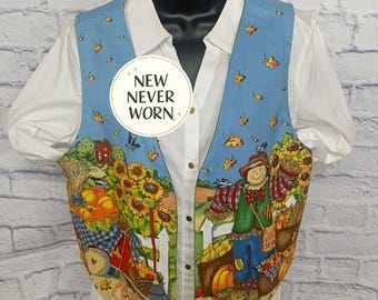 Scarecrow Fall Vest Handmade Holiday Vest - Size Large