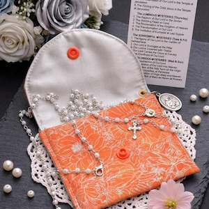 Handmade Rosary Pouch – Choose Pattern - Pocket‑Sized Catholic Gift Set