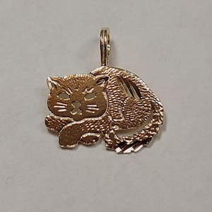New 14k Yellow Gold Kitten Cat Charm Pendant