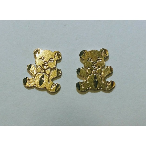 Boucles D'oreilles Clous Ours En Peluche Mignon - CZ, Or Jaune Massif 14 Carats, 17 Mm