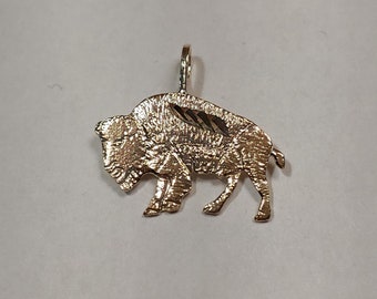 New 14k Yellow Gold Buffalo Charm Pendant