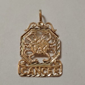 New 14k Yellow Gold Cancer Astrological Zodiac Charm Pendant