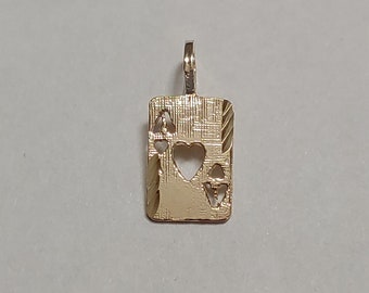 New 14k Yellow Gold Ace of Hearts Card Charm Pendant