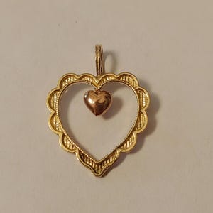New 2 Tone 14k Heart Inside Heart Gold Charm Pendant