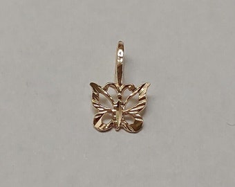 New 14k Yellow Gold Tiny Butterfly Charm Pendant