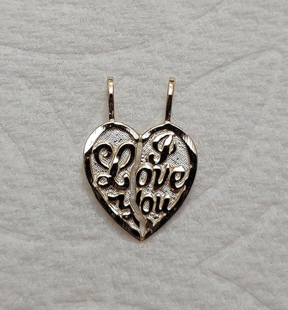 新品 14K イエローゴールド 壊れやすい I Love You チャームペンダント 