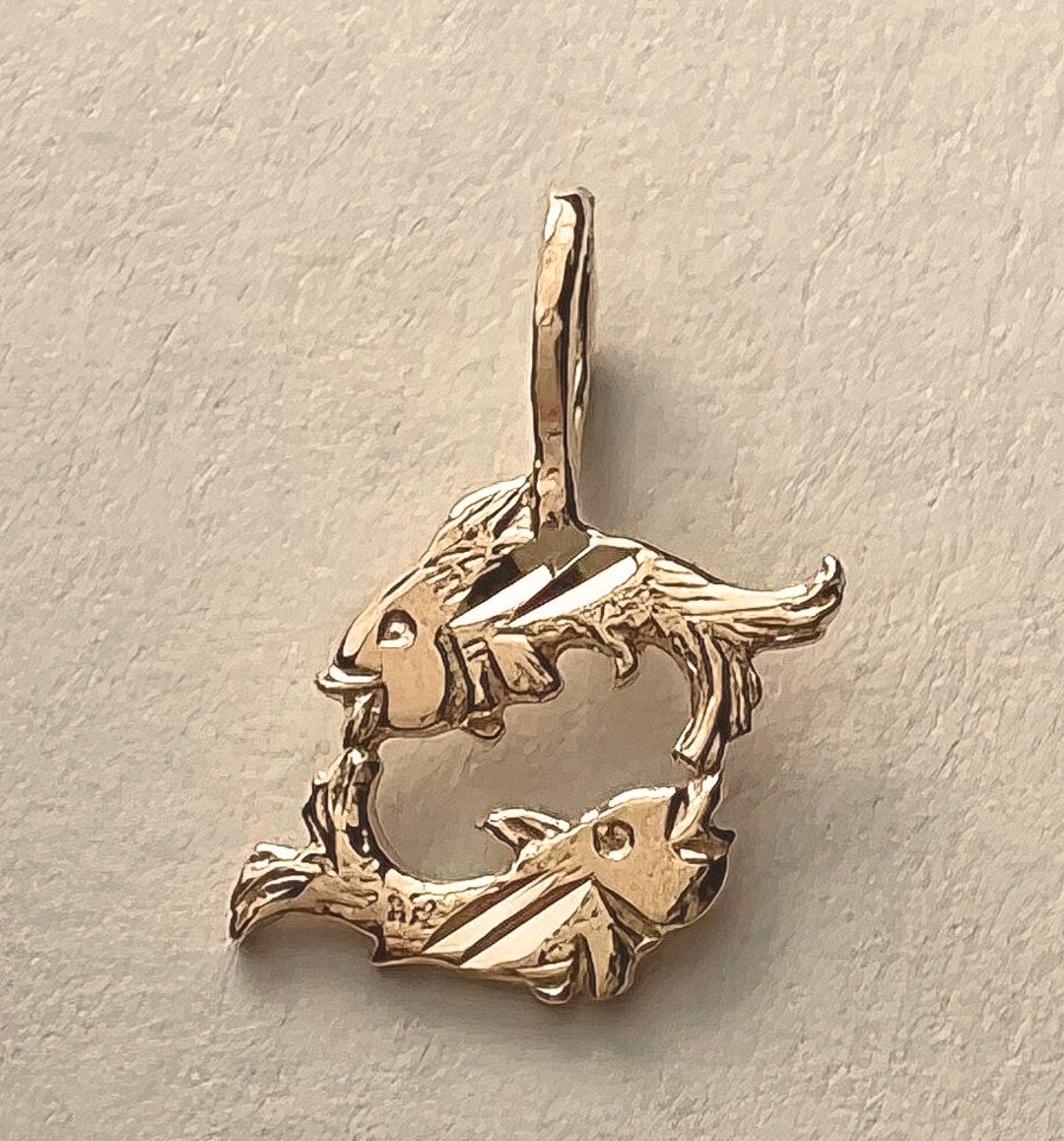 New 14k Yellow Gold Pisces Fish Zodiac Sign Charm Pendant - Etsy