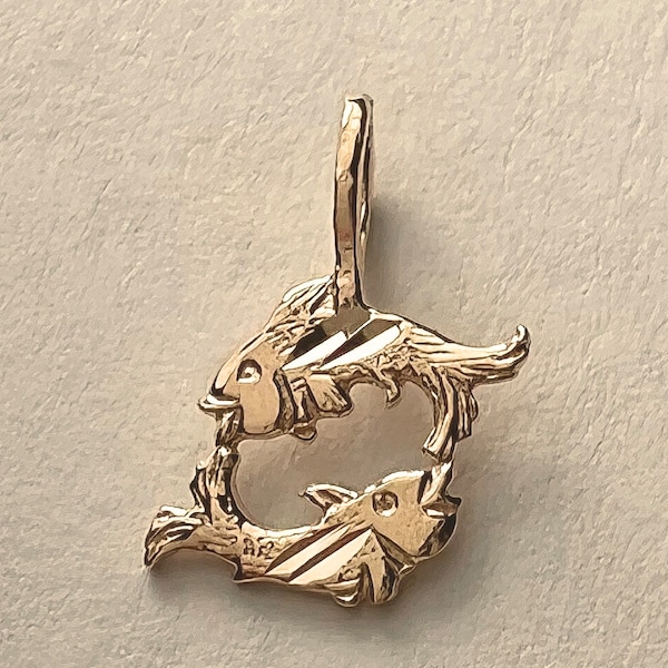 New 14k Yellow Gold Pisces Fish Zodiac Sign Charm Pendant