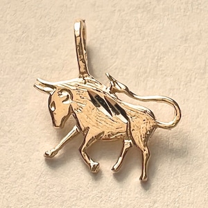 Nuevo Colgante con signo del zodiaco Tauro, Toro de oro amarillo de 14k,