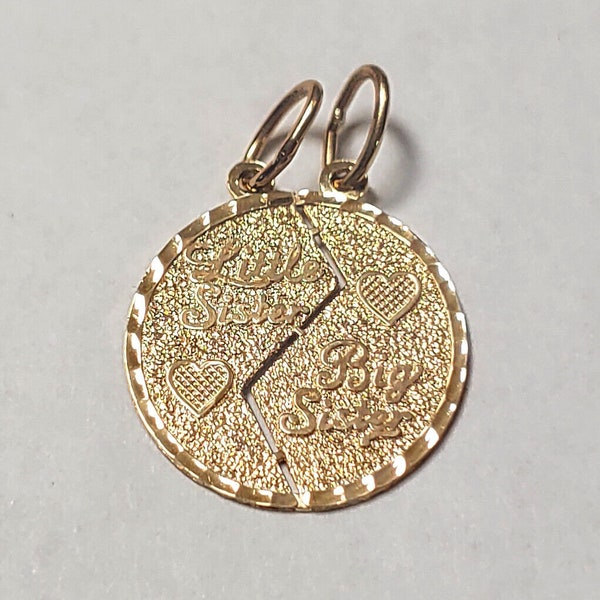 New 14k Yellow Gold Breakable Coin Little Sister Big Sister Charm Pendant