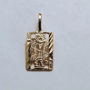 New 14k Yellow Gold Queen Card Charm Pendant