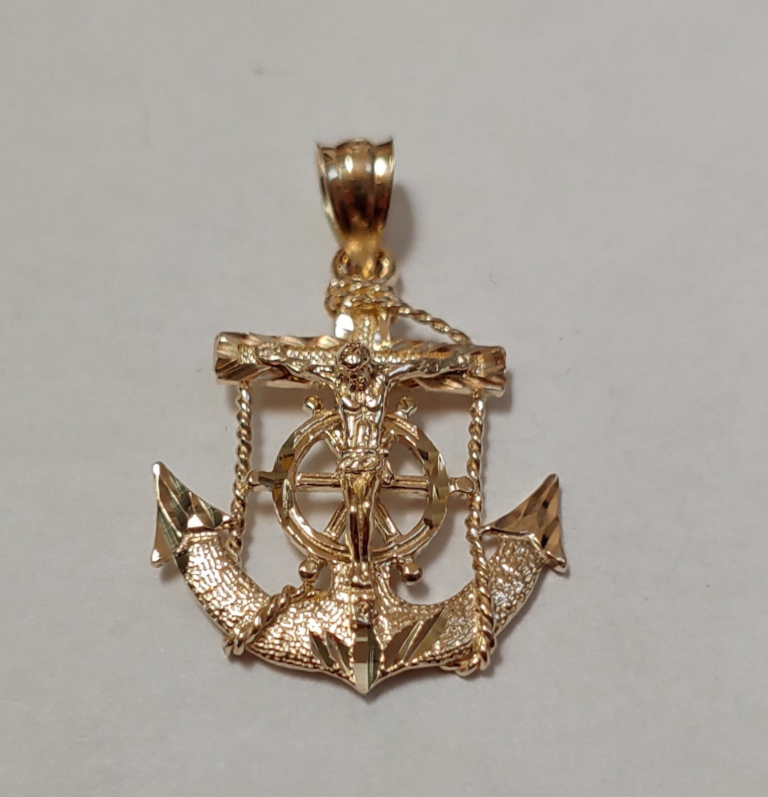 Nuevo Colgante con dije de Jesús, ancla de marineros de oro amarillo de 14k,