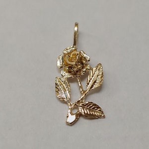 New 14k Yellow Gold Rose Flower Charm Pendant