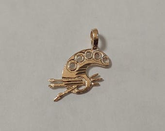 Nuevo colgante con dije de paleta de pintura y pinceles en oro amarillo de 14 k
