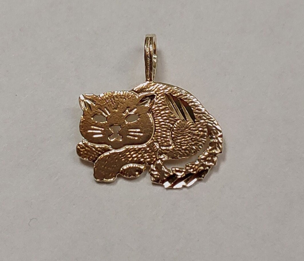 New 14k Yellow Gold Kitten Cat Charm Pendant